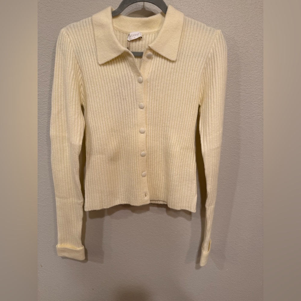 Meshki Cream Ribbed Cardigan - Picture 2 of 6